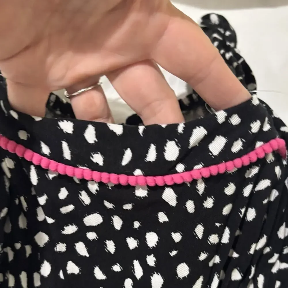 Vince Camuto 6x Stylish Black White Kids Romper hot pink waist bow accent nwot